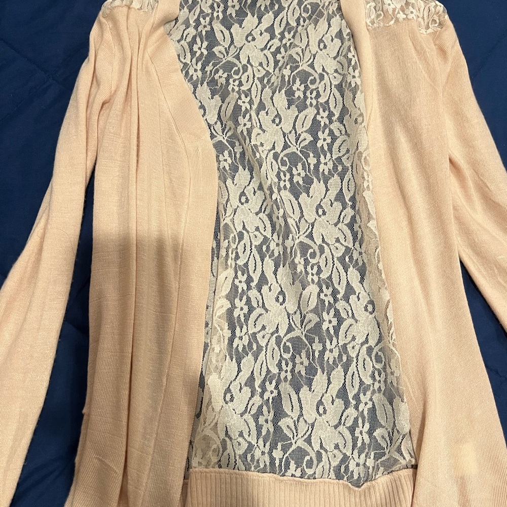 Elegant Lace-Back Pink Cardigan